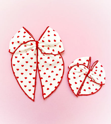 Red Hearts mini bow (4 inches )